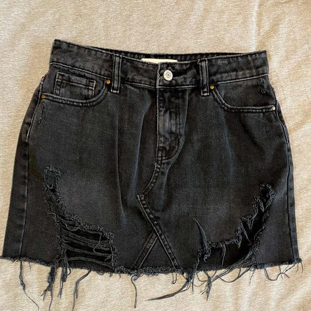 Black Distressed Jean Skirt